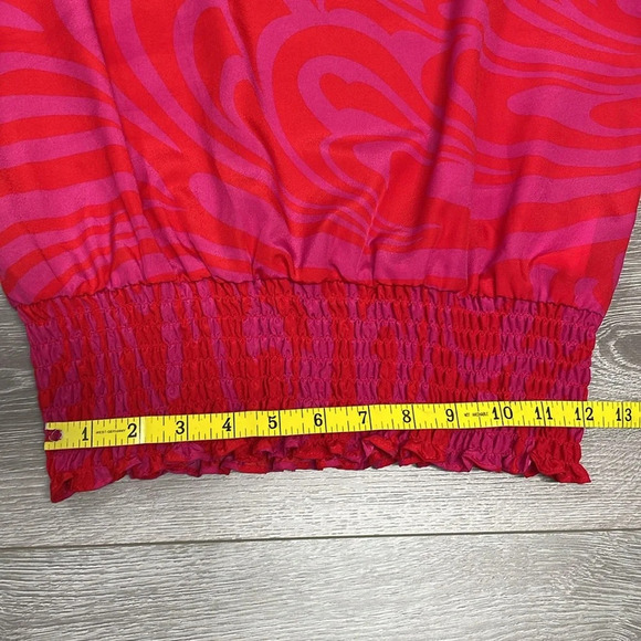 MICHAEL Michael Kors Pink and Red Short Sleeve Smocked Waist Blouse S - Picture 7 of 11